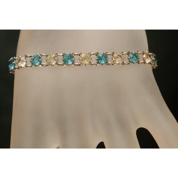 Vintage Aqua Rhinestone Link Bracelet - Picture 2 of 4